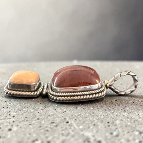 "Bali Artisan 925 Sterling Crazy Lace Agate & Coral Boho Statement Pendant 2.75” - Picture 4 of 6